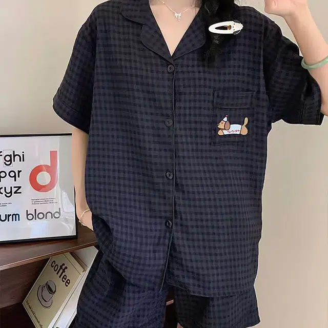 顶瓜瓜 夏季女可爱简约透气舒适柔软面料家居服睡衣套装 女款