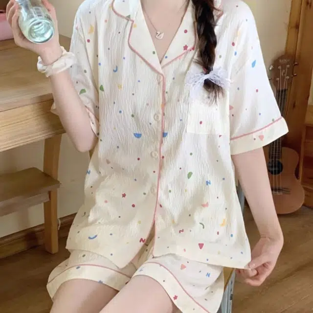 顶瓜瓜 夏季女简约图形舒适休闲家居服睡衣套装 女款