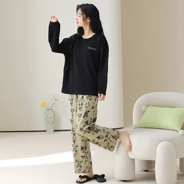 顶瓜瓜 简约舒适纯棉面料带胸垫可外穿家居服睡衣套装 女款