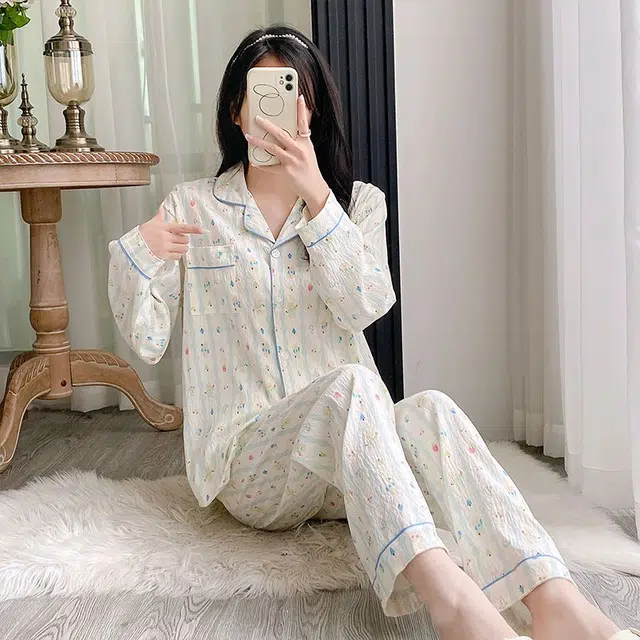 顶瓜瓜 夏季女透气舒适简约设计休闲亲肤家居服睡衣套装 女款