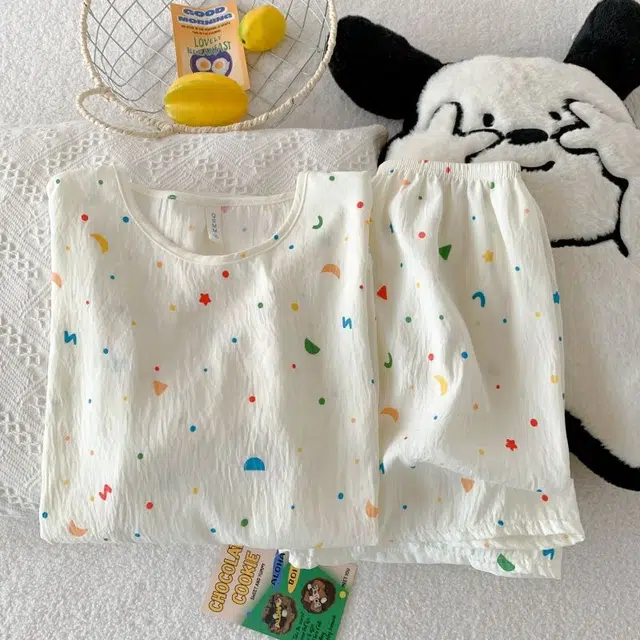 顶瓜瓜 云朵棉短袖短裤圆领套头彩色几何图形简约家居服夏季睡衣礼盒 女款