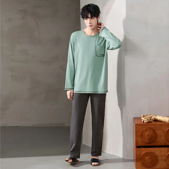 顶瓜瓜 纯棉面料圆领亲肤舒适可外穿家居服睡衣套装 男款