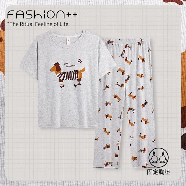 顶瓜瓜 轻便透气舒适亲肤简约款式家居服短袖长裤睡衣套装 女款