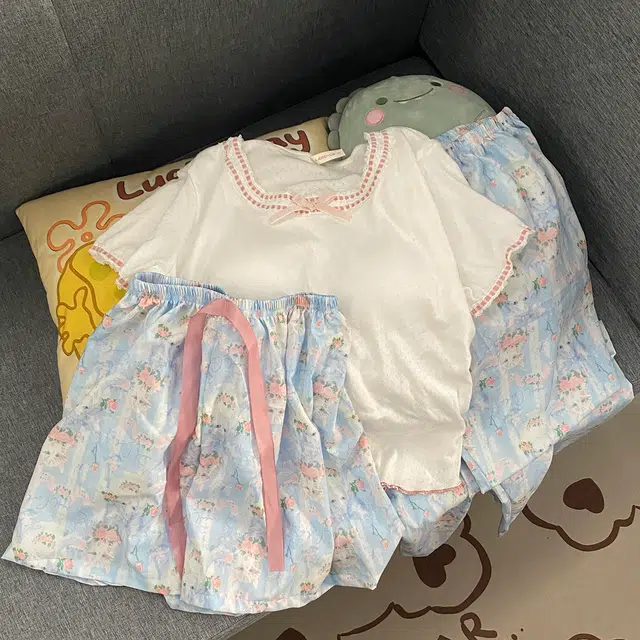 顶瓜瓜 夏季女透气舒适休闲风格短袖三件套家居服睡衣套装 女款