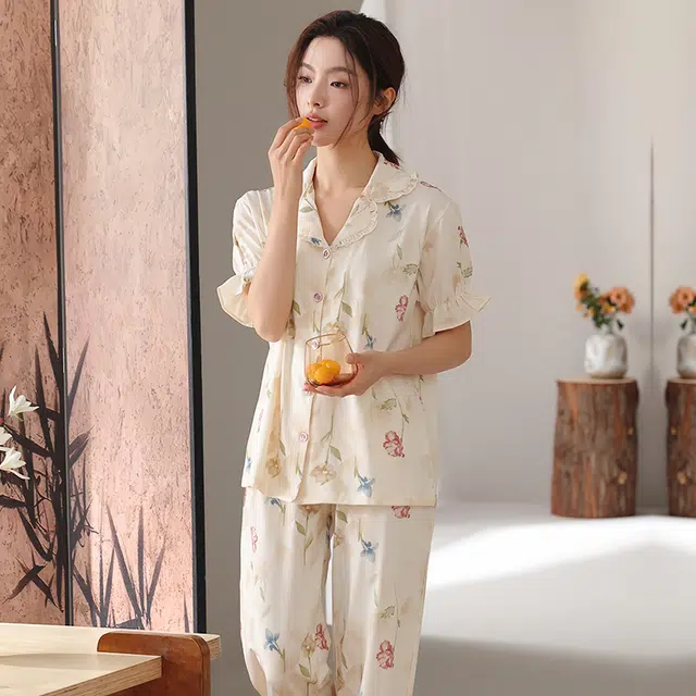 顶瓜瓜 国风灯笼短袖长裤小清新休闲舒适家居服睡衣套装 女款