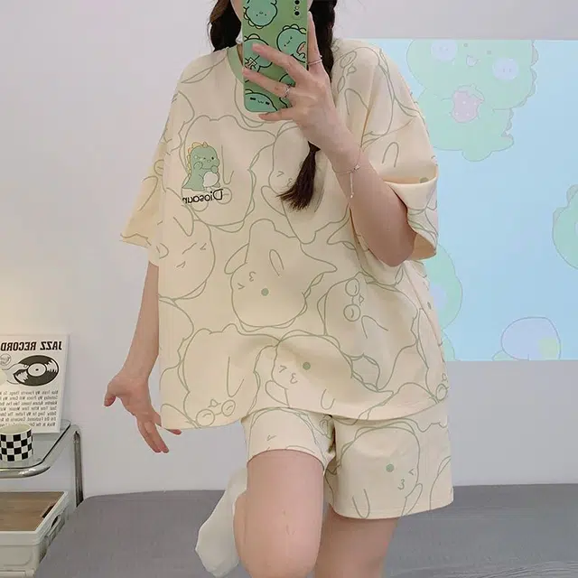 顶瓜瓜 简约圆领凉感舒适可外穿家居服睡衣套装 女款