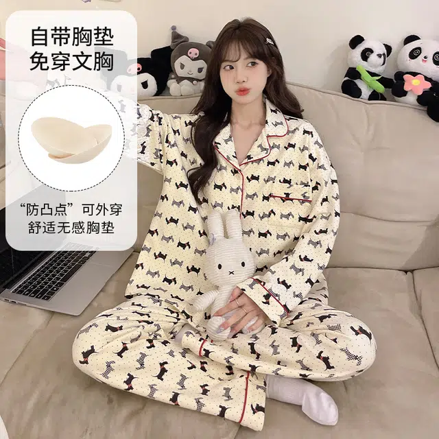 顶瓜瓜 家居简约小狗印花休闲长袖长裤服睡衣套装 女款