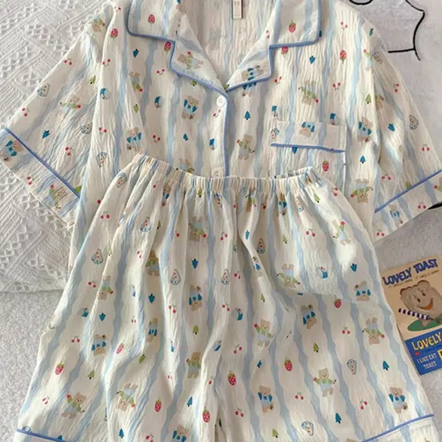 顶瓜瓜 夏季女透气简约休闲轻便柔软面料家居服睡衣套装 女款