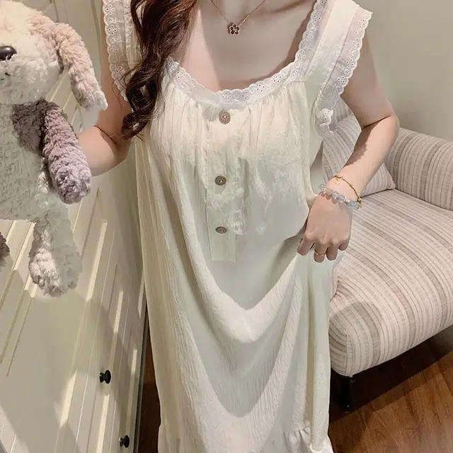 顶瓜瓜 云朵棉带胸垫性感吊带长裙可爱甜美简约舒适家居服夏季睡裙 女款