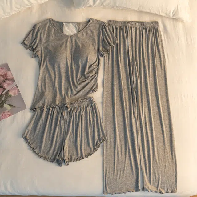 顶瓜瓜 夏季女透气舒适三件套家居服睡衣套装 女款