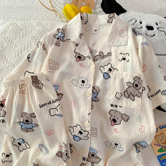 顶瓜瓜 夏季女简约休闲小狗印花家居服睡衣礼盒 女款