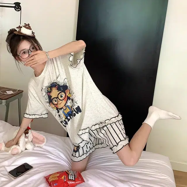 顶瓜瓜 夏季女透气简约舒适休闲时尚家居服睡衣套装 女款