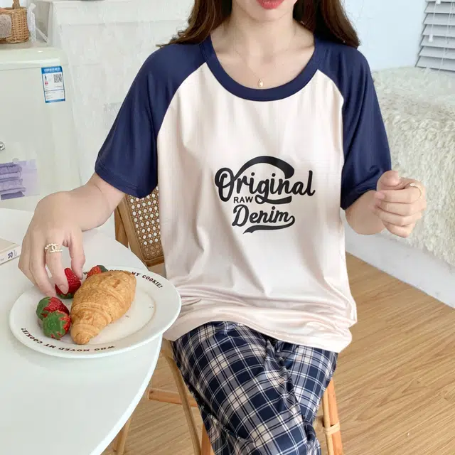 顶瓜瓜 夏季女透气简约休闲高级感短袖长裤家居服睡衣套装 女款