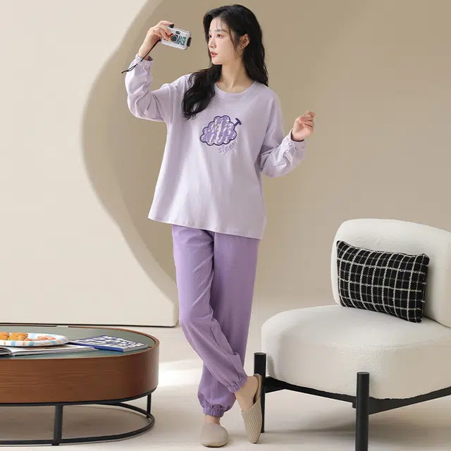 顶瓜瓜 带胸垫简约舒适纯棉面料可外穿家居服睡衣套装 女款