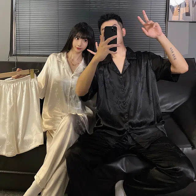 顶瓜瓜 夏季情侣清晰简约叶子印花家居服睡衣套装 男女同款