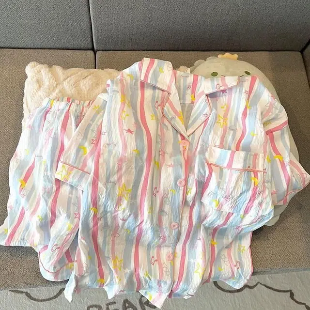 顶瓜瓜 家居简约休闲设计星星条纹印花服睡衣套装 女款