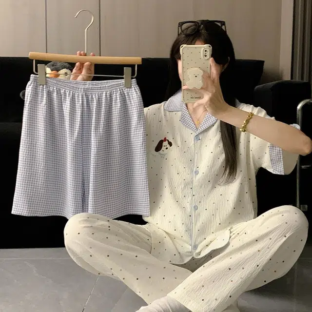 顶瓜瓜 夏季女透气舒适简约休闲可爱卡通家居服睡衣套装 女款