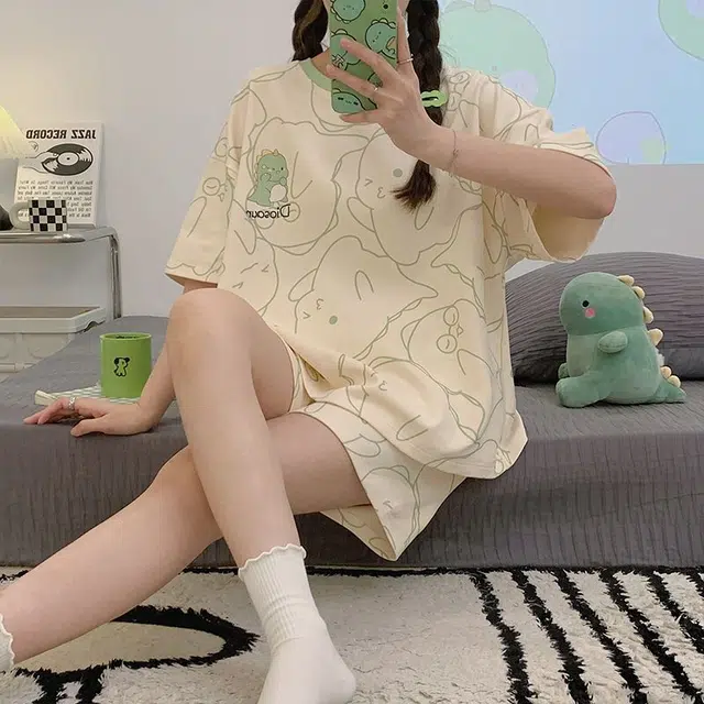 顶瓜瓜 简约圆领凉感舒适可外穿家居服睡衣套装 女款