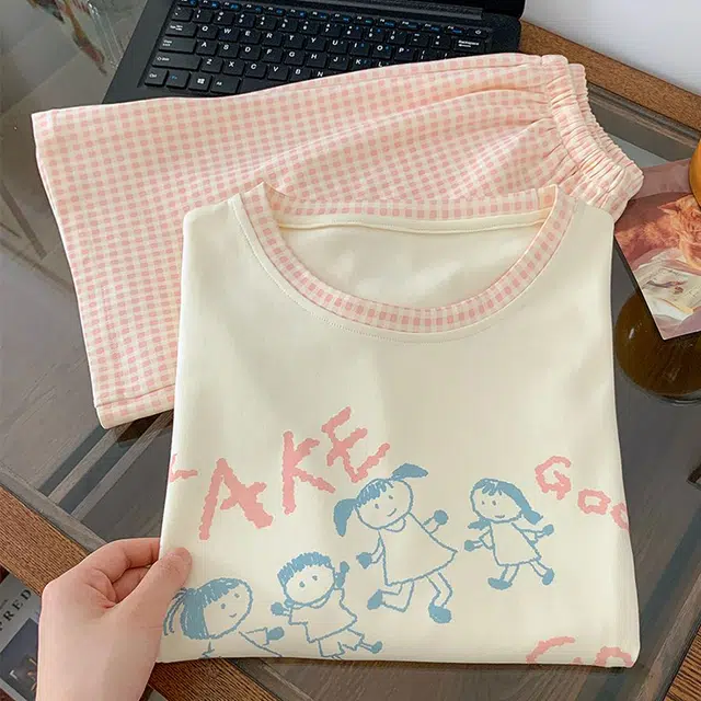 顶瓜瓜 夏季女简约休闲文字印花家居服睡衣礼盒 女款