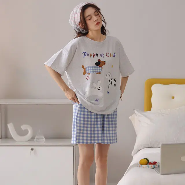 顶瓜瓜 夏季女简约设计舒适亲肤圆领短袖短裤家居服睡衣礼盒 女款