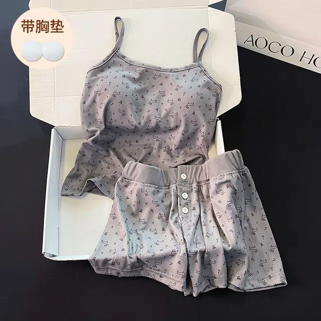 顶瓜瓜 夏季女透气简约休闲亲肤舒适面料家居服睡衣套装 女款