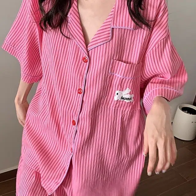 顶瓜瓜 条纹印花休闲舒适风格家居服睡衣套装 女款