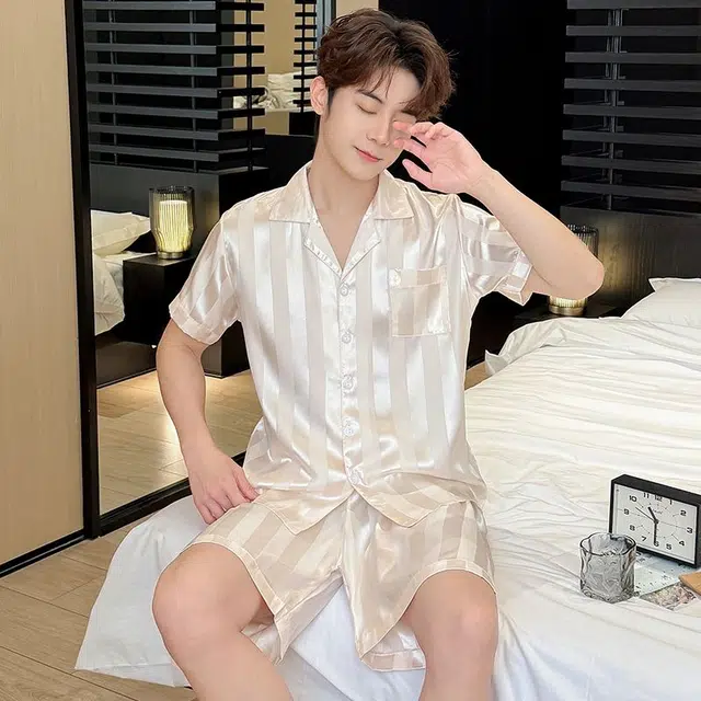 顶瓜瓜 夏季男透气简约休闲舒适面料家居服睡衣套装 男款