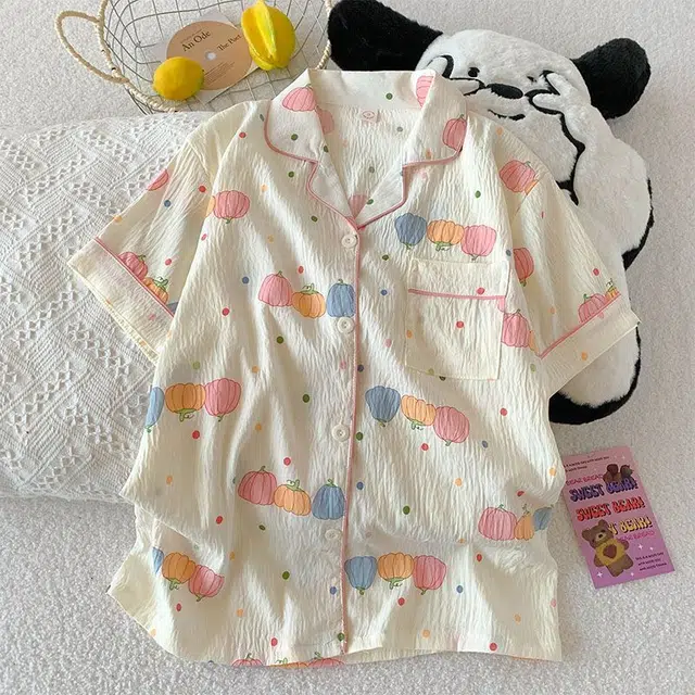 顶瓜瓜 夏季女透气舒适简约休闲甜美可爱家居服睡衣套装 女款