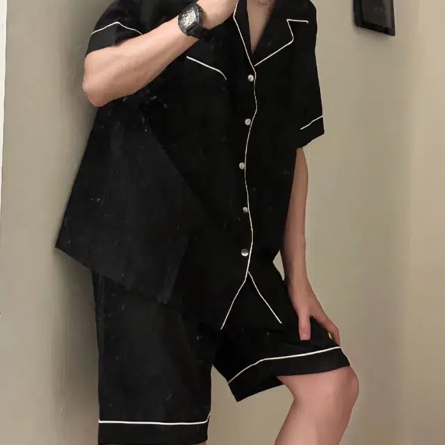 顶瓜瓜 云朵棉双短两件套简约纯色翻领开衫家居服可外穿薄款睡衣套装 男款