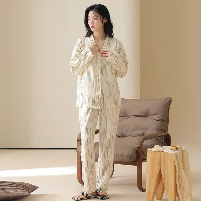 顶瓜瓜 居家舒适休闲简约风亲肤长袖家居服睡衣套装 女款