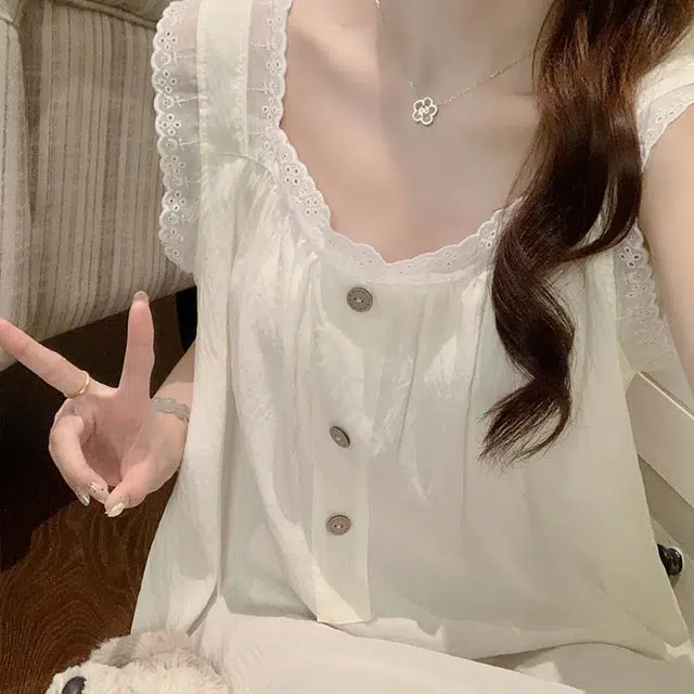 顶瓜瓜 云朵棉带胸垫性感吊带长裙可爱甜美简约舒适家居服夏季睡裙 女款