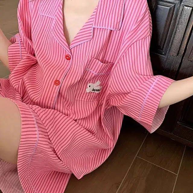 顶瓜瓜 条纹印花休闲舒适风格家居服睡衣套装 女款