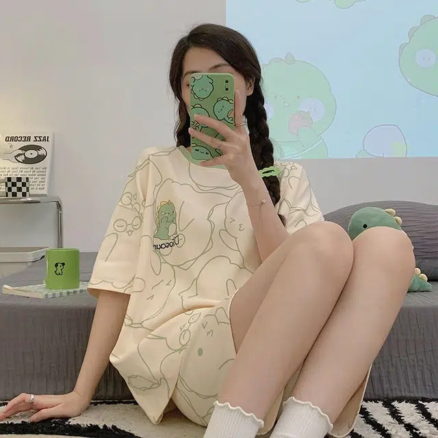 顶瓜瓜 简约圆领凉感舒适可外穿家居服睡衣套装 女款