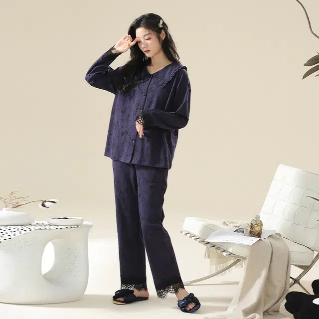 顶瓜瓜 居家舒适休闲简约风可外穿长袖家居服睡衣套装 女款