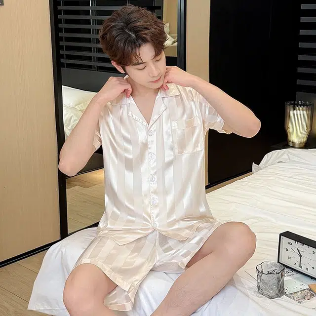 顶瓜瓜 夏季男透气简约休闲舒适面料家居服睡衣套装 男款