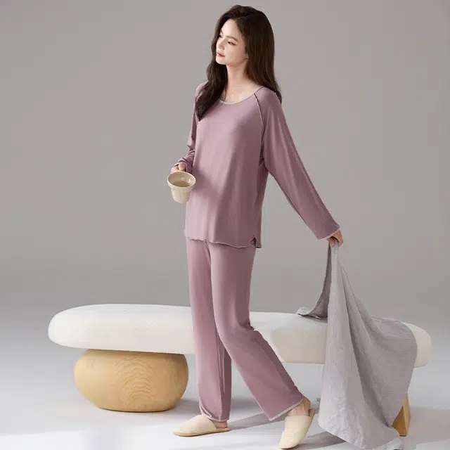 顶瓜瓜 舒适简约亲肤透气女款带胸垫可外穿家居服睡衣套装 男女同款