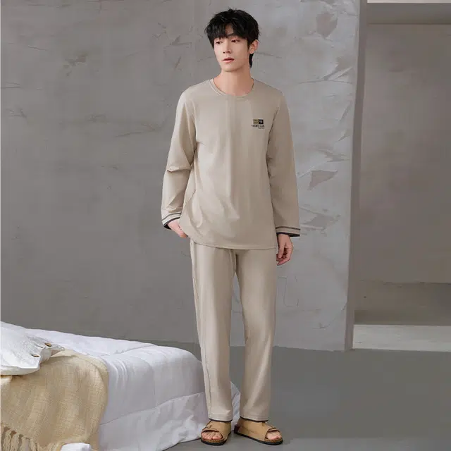 顶瓜瓜 圆领纯棉面料舒适亲肤可外穿家居服睡衣套装 男款
