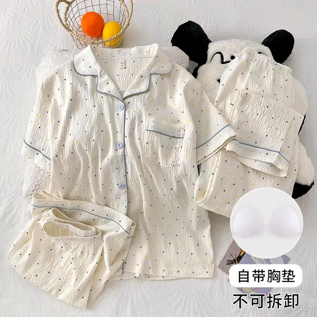 顶瓜瓜 夏季女透气简约休闲设计三件套家居服睡衣礼盒 女款