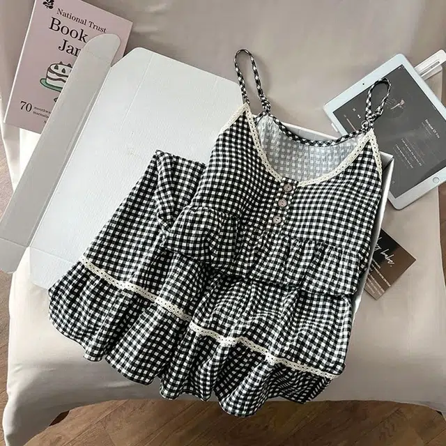 顶瓜瓜 家居透气轻便格子吊带服睡衣礼盒 女款