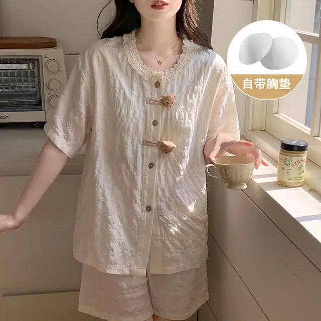 顶瓜瓜 舒适简约休闲透气宽松两件套家居服夏季睡衣套装 女款