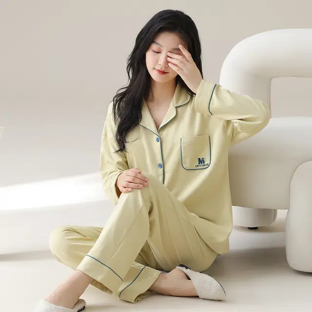 顶瓜瓜 简约舒适亲肤时尚透气休闲居家翻领睡衣套装 女款