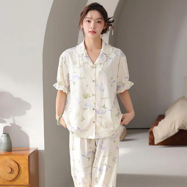 顶瓜瓜 国风短袖长裤小清新休闲舒适家居服睡衣套装 女款