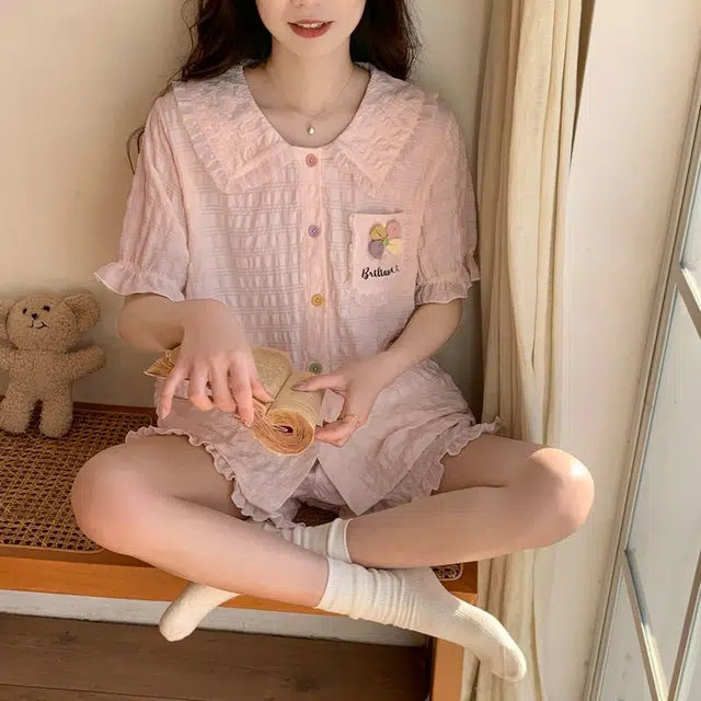 顶瓜瓜 夏季女透气舒适休闲轻便短袖款式家居服睡衣套装 女款