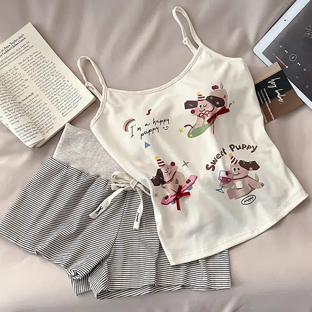 顶瓜瓜 吊带小狗图案简约舒适可外穿家居服睡衣套装 女款