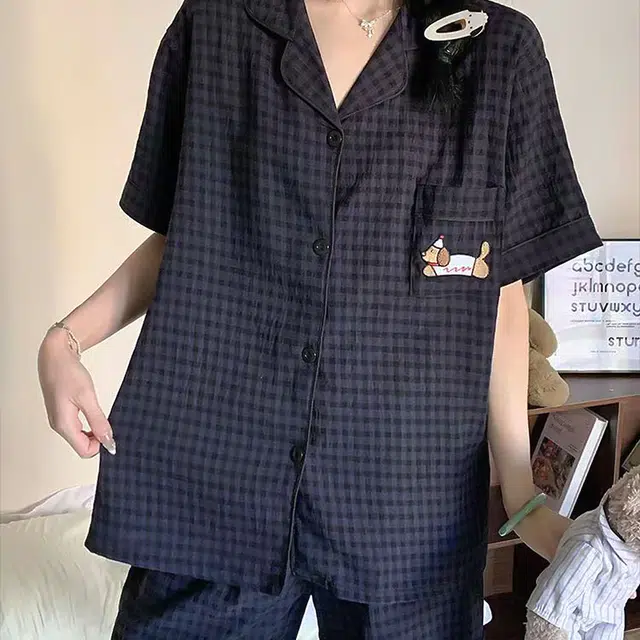 顶瓜瓜 夏季女可爱简约透气舒适柔软面料家居服睡衣套装 女款