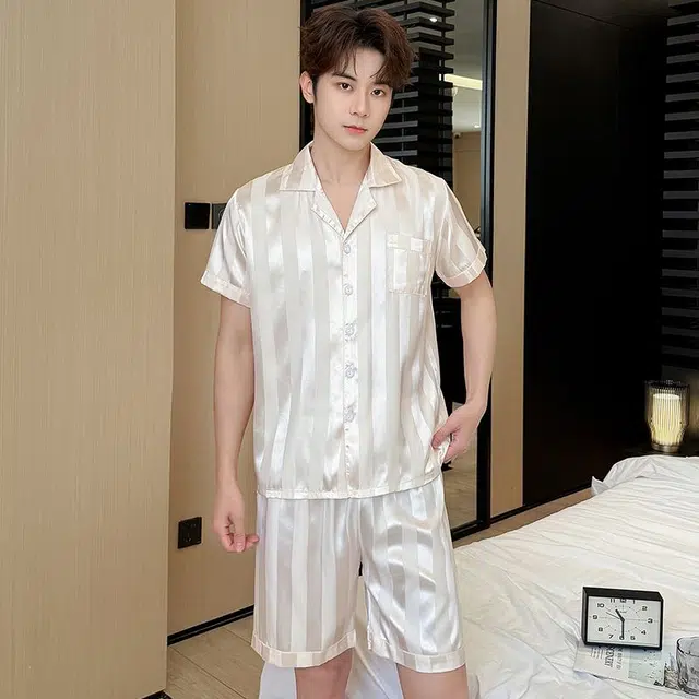 顶瓜瓜 夏季男透气简约休闲舒适面料家居服睡衣套装 男款