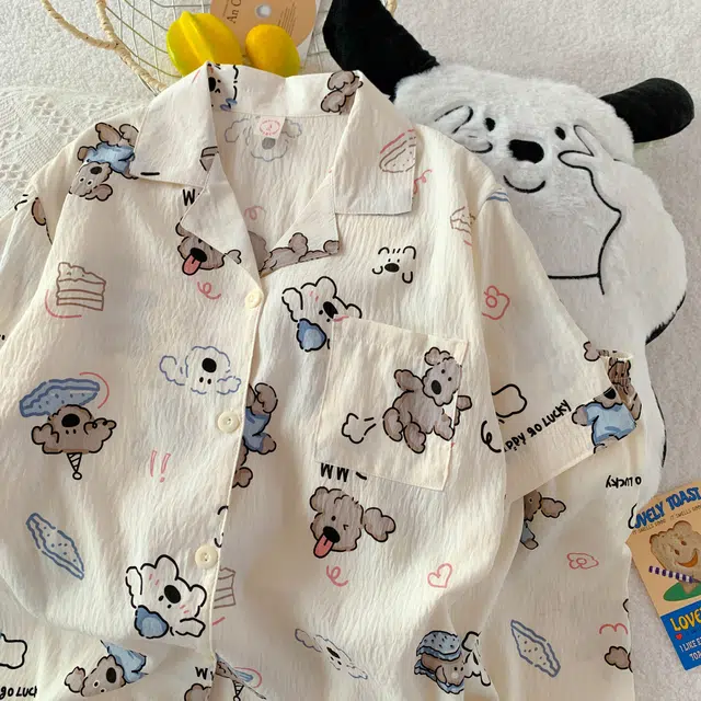 顶瓜瓜 夏季女简约休闲小狗印花家居服睡衣礼盒 女款