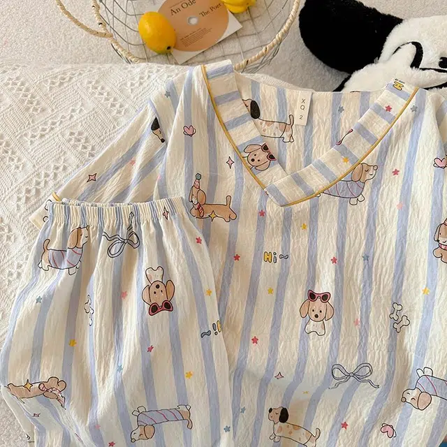 顶瓜瓜 夏季女透气简约休闲舒适亲肤家居服睡衣套装 女款