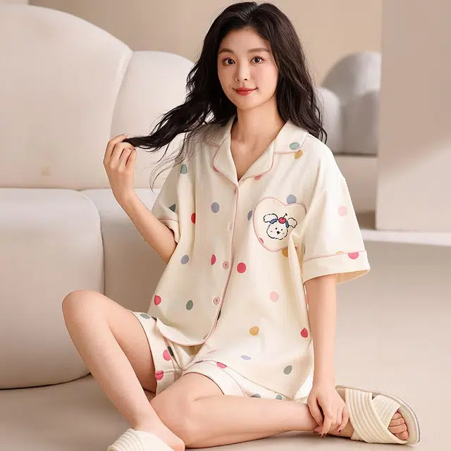 顶瓜瓜 夏季女透气舒适休闲亲肤设计简约款式家居服睡衣套装 女款