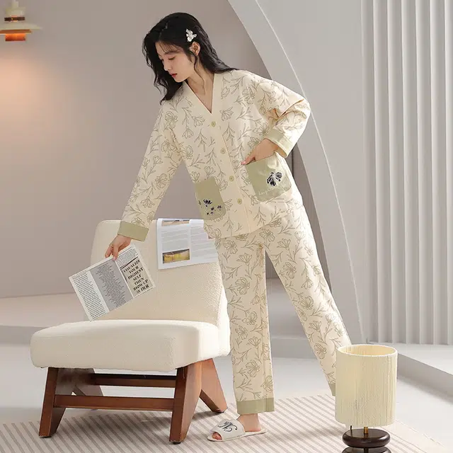 顶瓜瓜 居家舒适休闲简约风长袖长裤家居服睡衣套装 女款